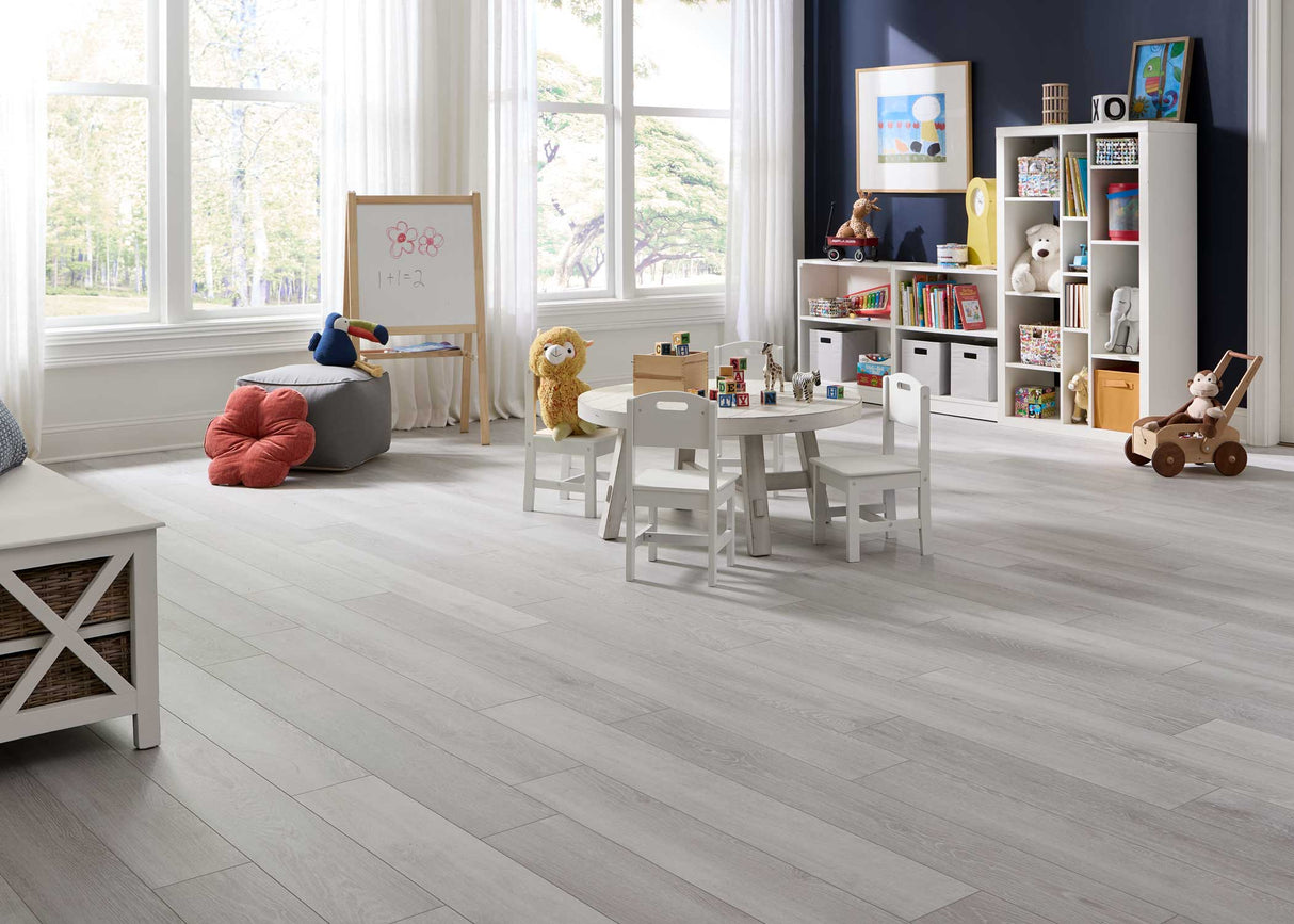 8mm w/pad Swedish Cottage Oak Water-Resistant Hybrid Resilient Flooring 6.97 in. Wide x 50.79 in. Long