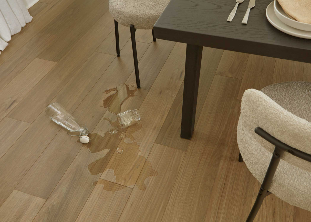 8mm w/pad Tupelo Honey Oak Water-Resistant Hybrid Resilient Flooring 6.97 in. W x 50.79 in. L - Sample