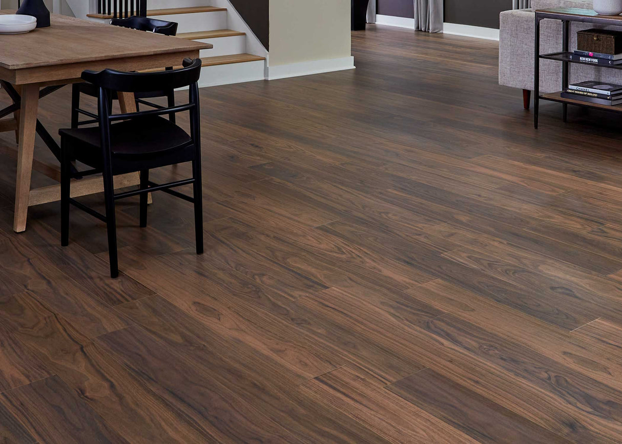 8mm w/pad Willow Bend Walnut Water-Resistant Hybrid Resilient Flooring 6.97 in. Wide x 50.79 in. Long