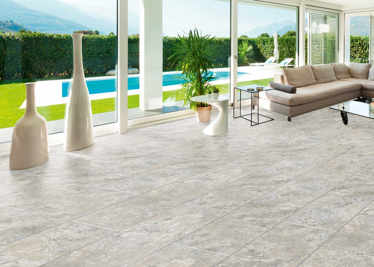 7mm w/pad Antico Travertine TruGrout Waterproof Rigid Vinyl Tile Flooring 12 in. Wide x 48 in. Long