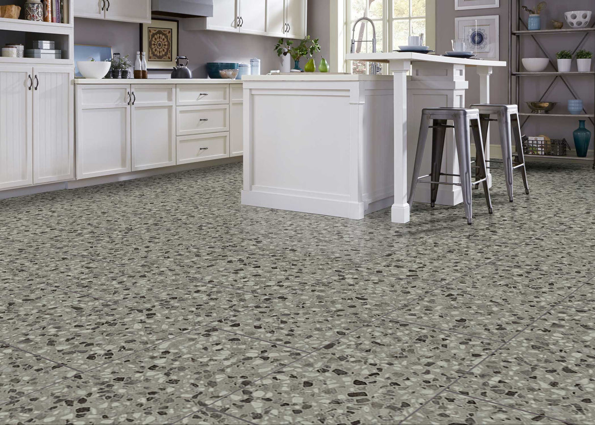 7mm w/pad Grigio Terrazzo TruGrout Waterproof Rigid Vinyl Tile Flooring 12 in. Wide x 48 in. Long