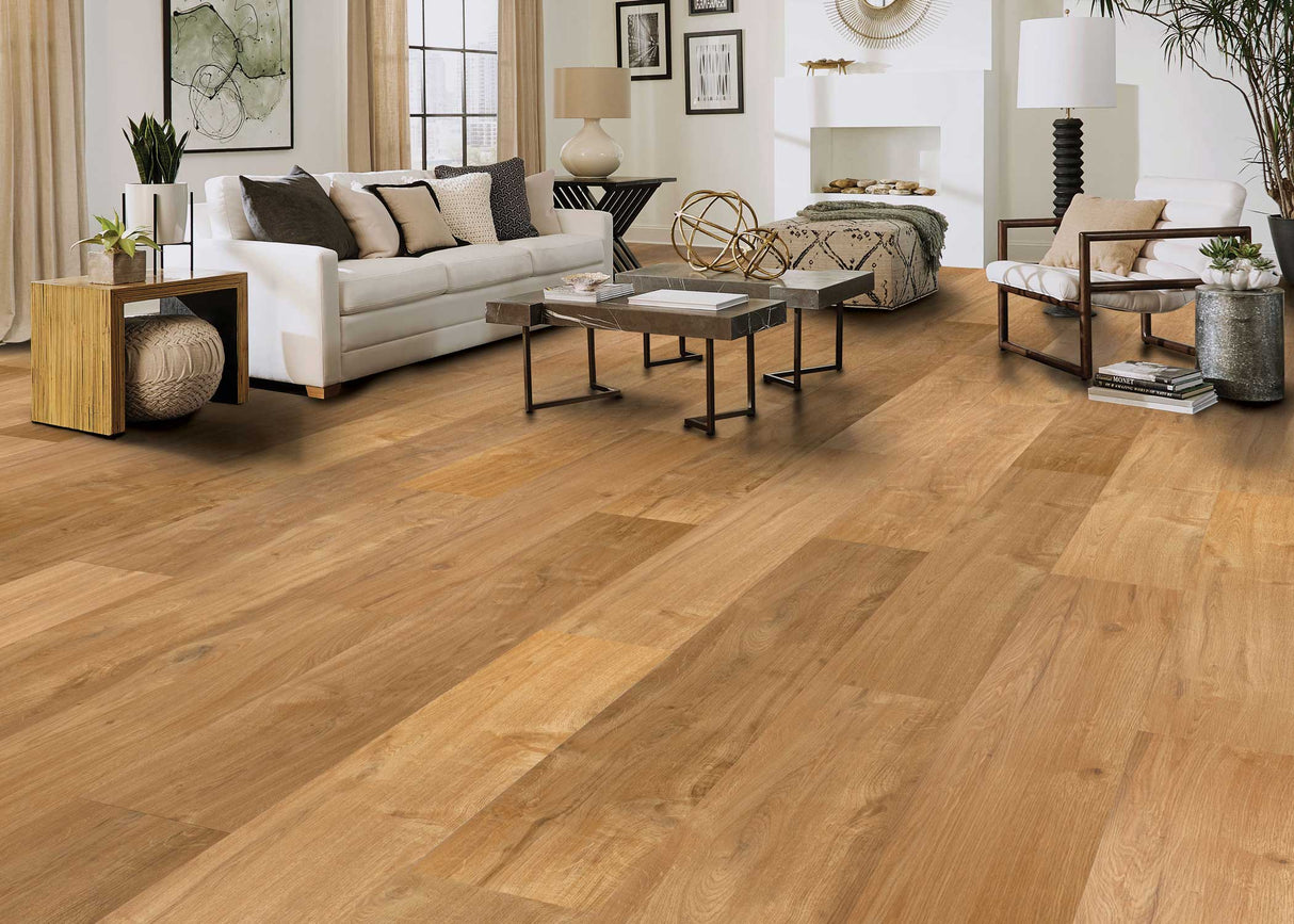 8mm w/pad Amber Wheat Oak Waterproof Rigid Vinyl Plank Flooring 9.56 in. Wide x 60 in. Long - Sample