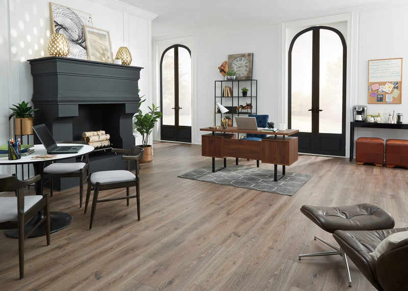 A living room with Duravana Hybrid Resilient flooring.