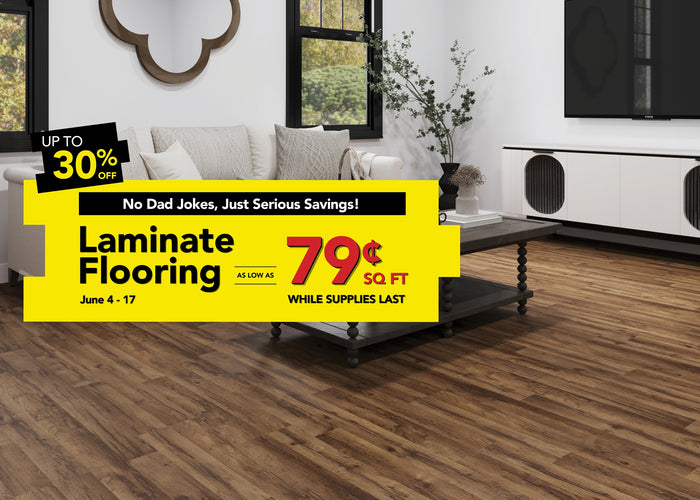 Laminate flooring as low as 79cent sq ft while supplies last june 4-17