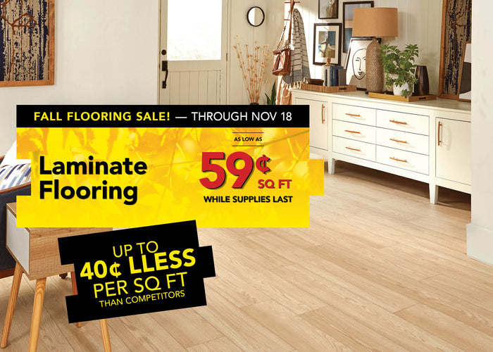 Laminate flooring as low as 59 cent per square foot while supplies last through november 18