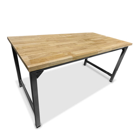 Hevea Unfinished Solid Wood Desktop with Black Metal Frame Legs Combo