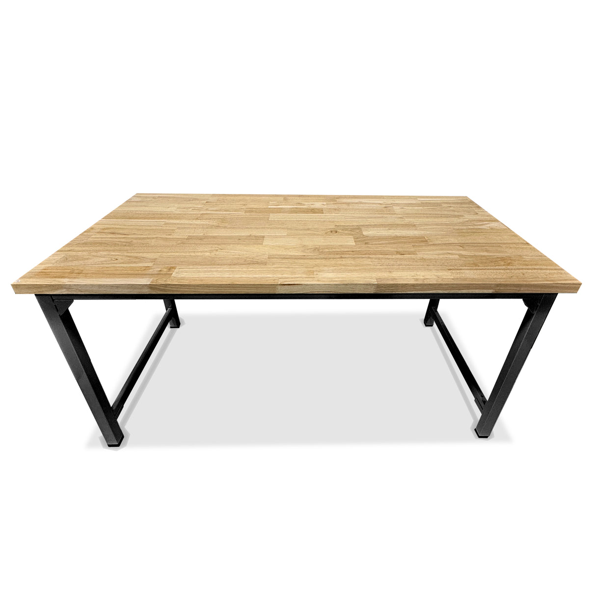Hevea Unfinished Solid Wood Desktop with Black Metal Frame Legs Combo