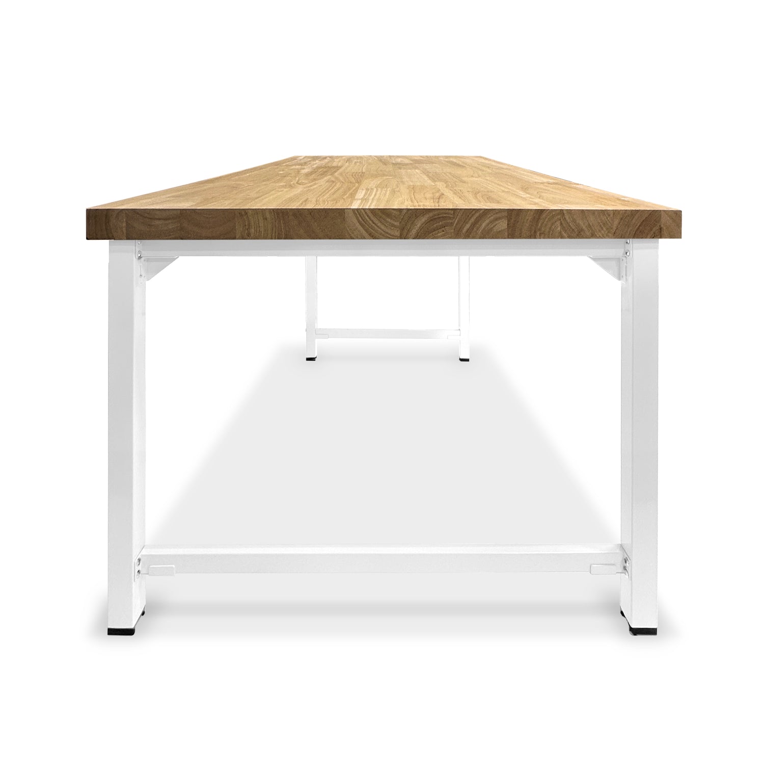 Hevea Unfinished Solid Wood Desktop with White Metal Frame Legs Combo