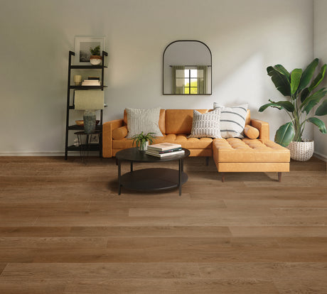 12mm w/pad Keystone Orchard Oak Waterproof WPC Vinyl Plank Flooring 9 in. Wide x 60 in. Long