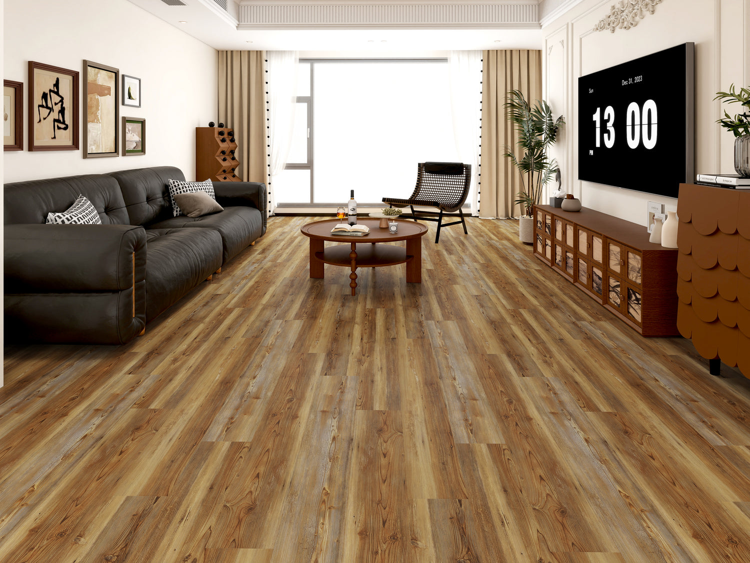 8mm w/pad Salon Pine 8mm w/pad Waterproof WPC Vinyl Plank Flooring 9 in. Wide x 60 in. Long
