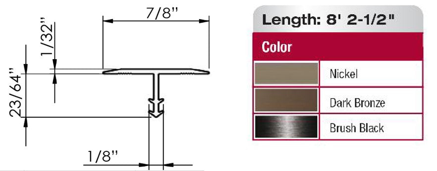 7/8" x 96" Dark Bronze Tile T-Molding