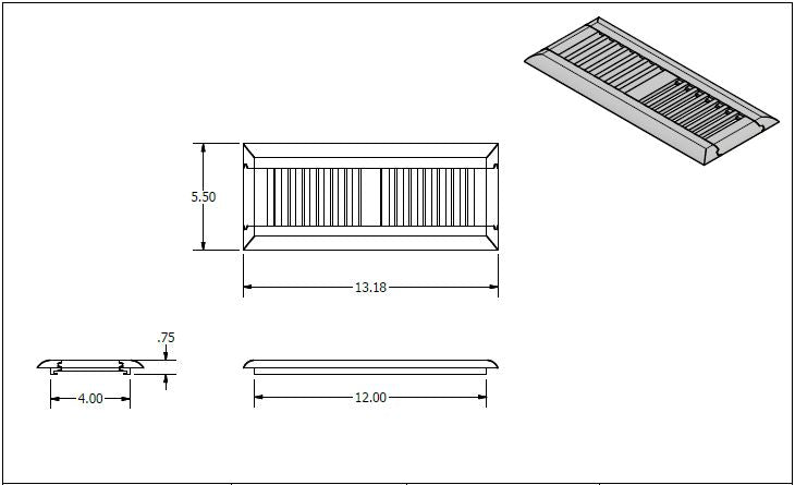 4" x 12" Unfinished White Oak Drop In Grill