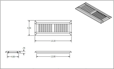 4" x 12" Unfinished Red Oak Drop In Grill