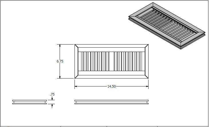 4" x 12" Red Oak Flush Grill